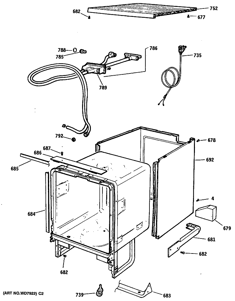 Section Diagram and Parts List for GSC870M03  General Electric Dishwasher
