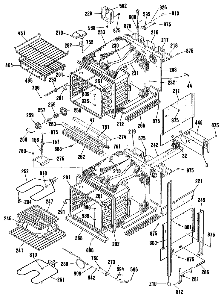 Section Diagram and Parts List for JKP55WP1WG  General Electric Wall Oven