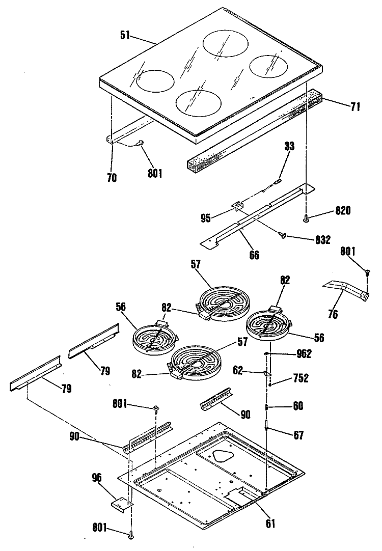 Section Diagram and Parts List for JB575GS3BK  General Electric Range