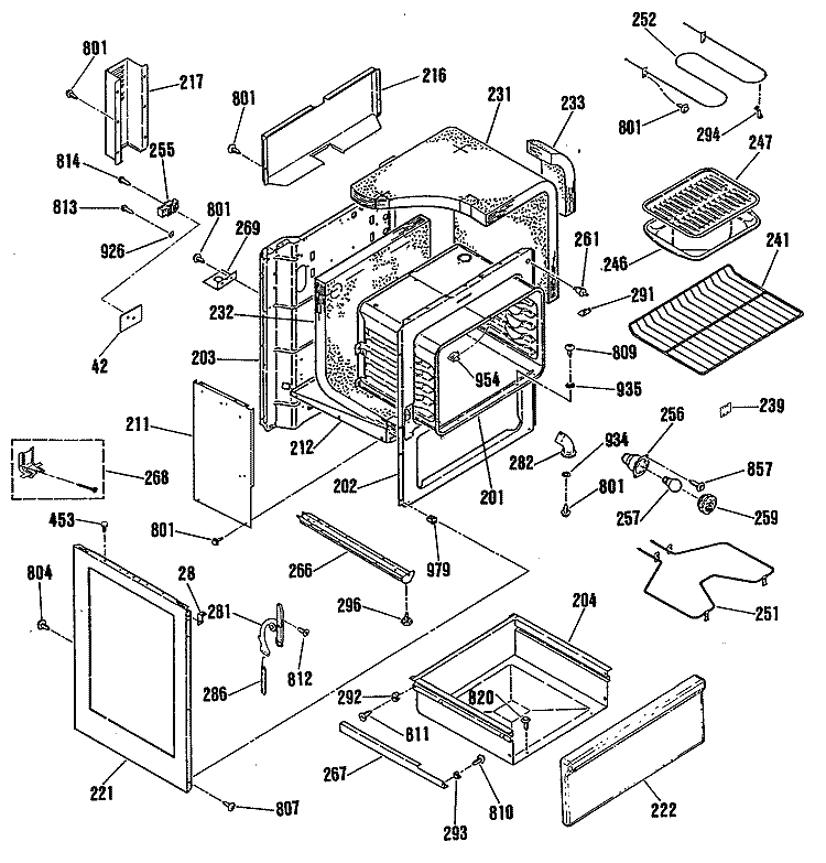Section Diagram and Parts List for JB575GS3BK  General Electric Range