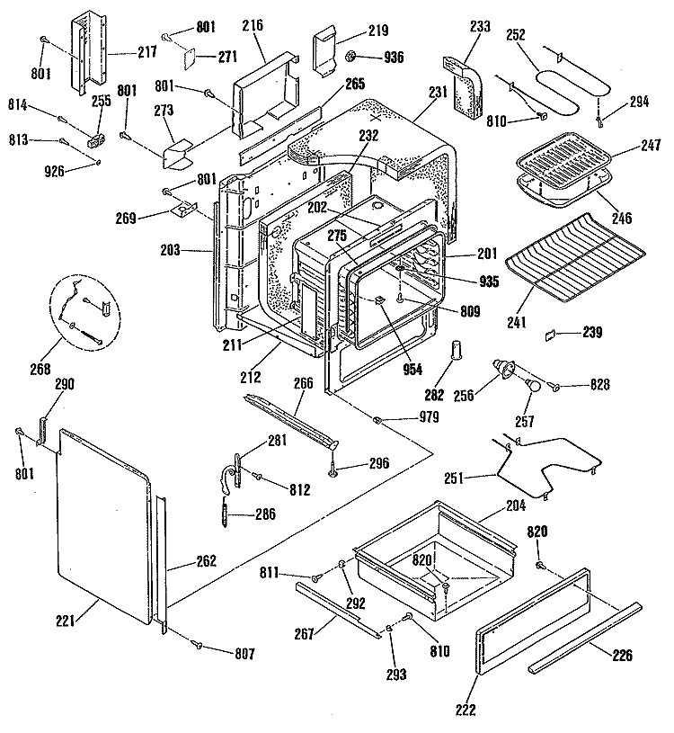 Section Diagram and Parts List for JSS16P2AD  General Electric Range