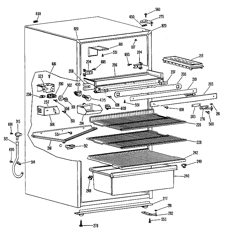 Section Diagram and Parts List for TB15SPDRAD  General Electric Refrigerator