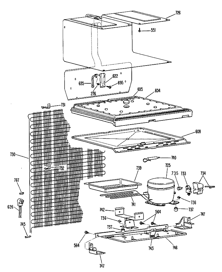 Section Diagram and Parts List for TB15SPDRAD  General Electric Refrigerator