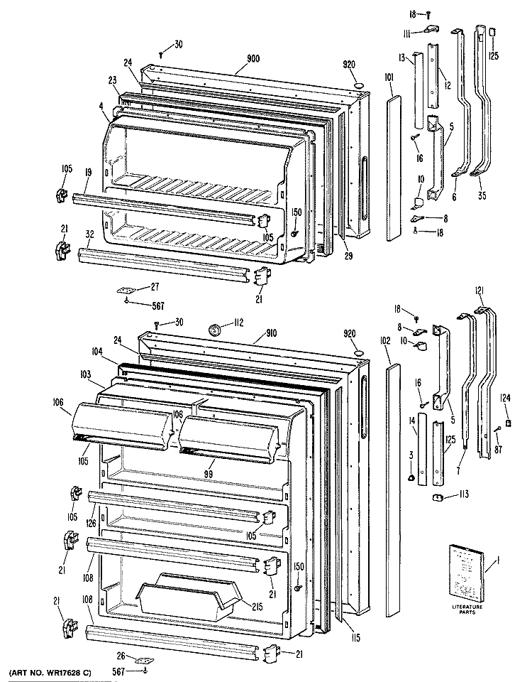 Section Diagram and Parts List for TBE16DPERAD  General Electric Refrigerator