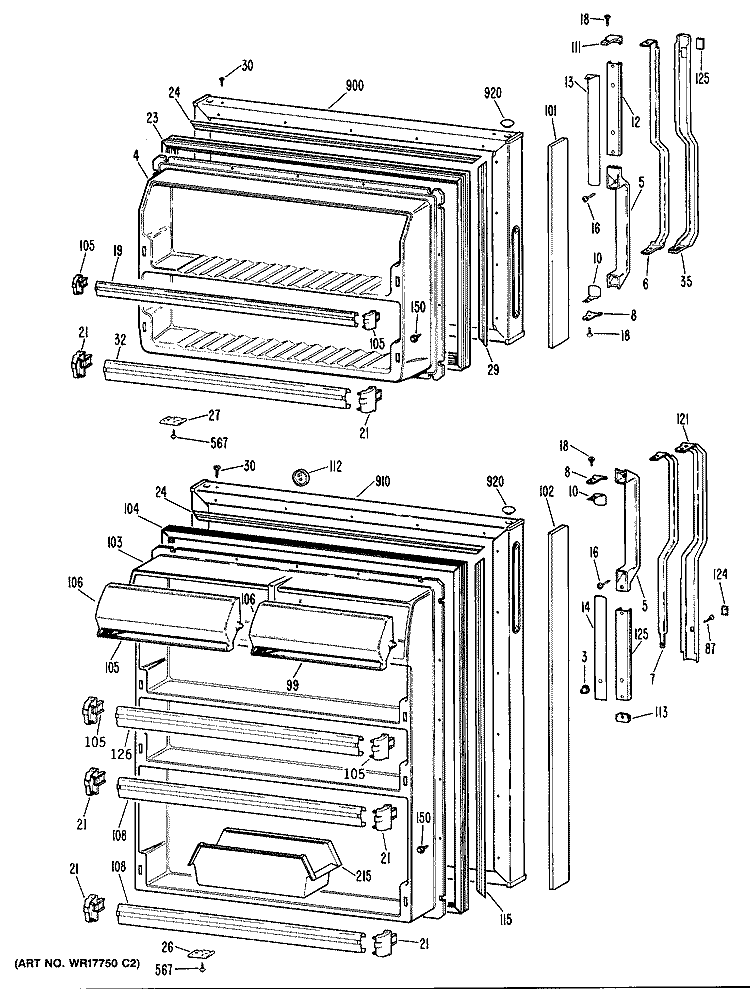 Section Diagram and Parts List for TBE16ZPHRAD  General Electric Refrigerator