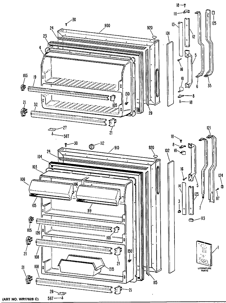 Section Diagram and Parts List for TBE14DPHRAD  General Electric Refrigerator