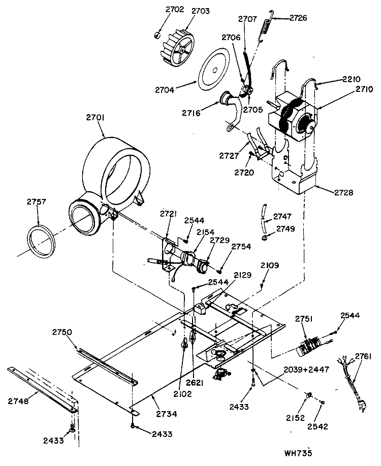 DRYER MOTOR, BLOWER, BELT Diagram and Parts List for WSM2400LCB  General Electric Washer Dryer Combo