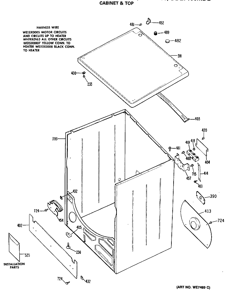 CABINET & TOP Diagram and Parts List for DDE7100MDL  General Electric Dryer