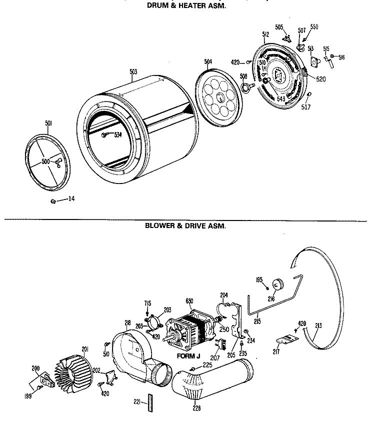 DRUM & HEATER ASM. Diagram and Parts List for DDE7100MDL  General Electric Dryer