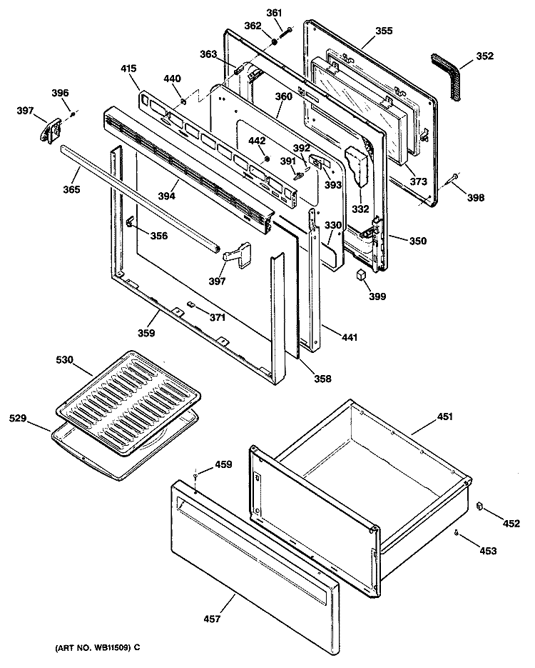 RANGE Diagram and Parts List for JBP55G*R1  General Electric Range