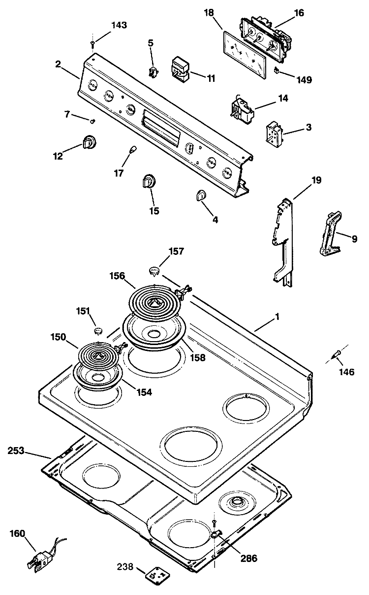 Section Diagram and Parts List for JBP22*R1  General Electric Range