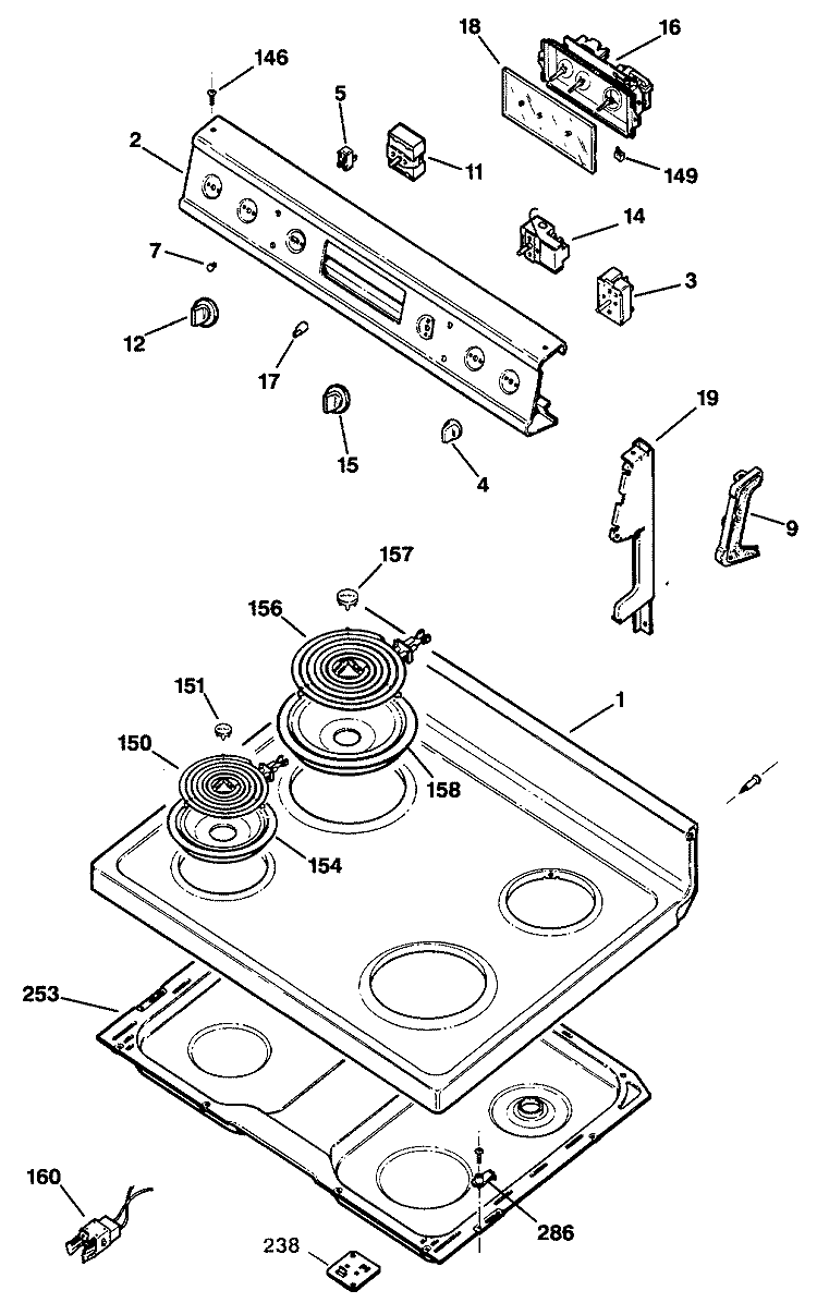 Section Diagram and Parts List for JBP22G*R1  General Electric Range