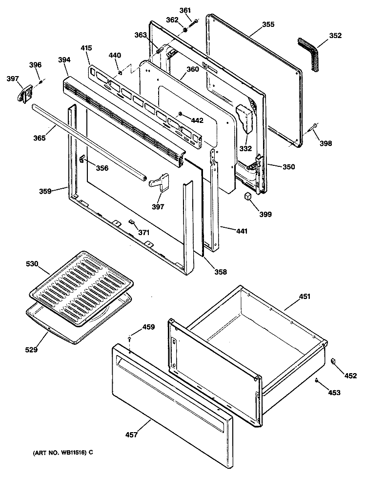Section Diagram and Parts List for JBP22G*R1  General Electric Range
