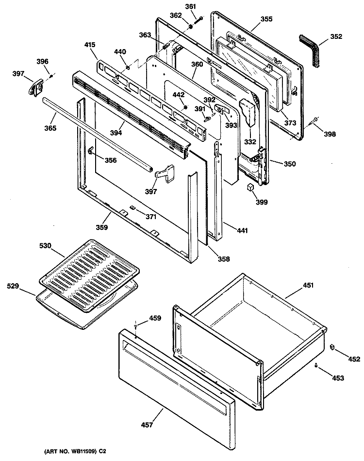 Section Diagram and Parts List for JBP27G*R1  General Electric Range