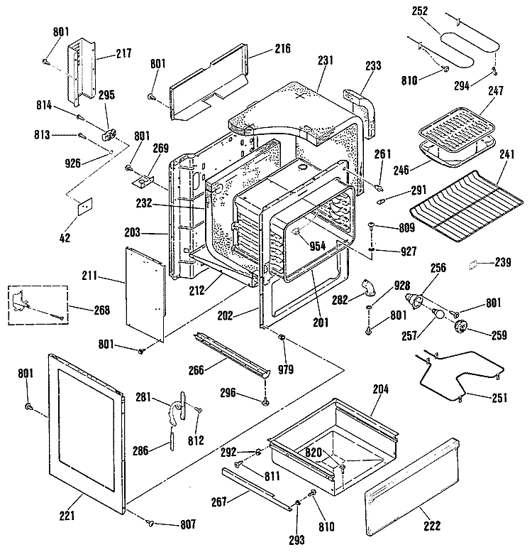 Section Diagram and Parts List for JB576GR1  General Electric Range