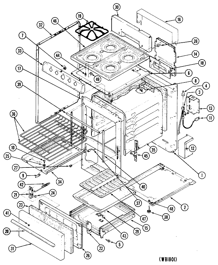 Section Diagram and Parts List for JGAS02EN4  General Electric Range