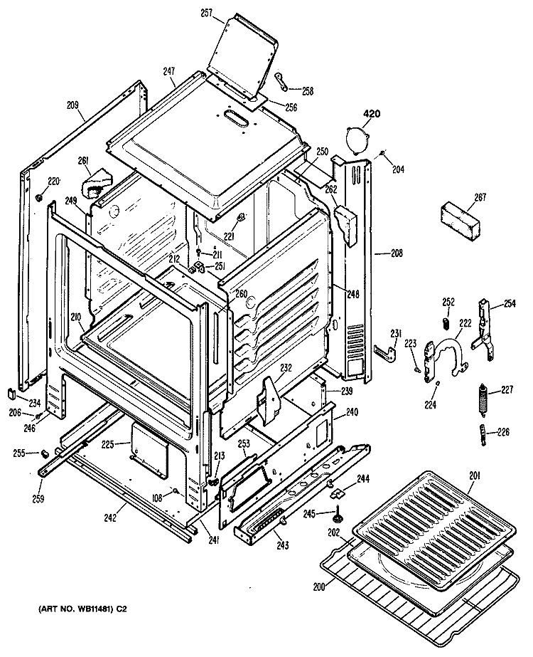 Section Diagram and Parts List for JGBS04GPR1  General Electric Range
