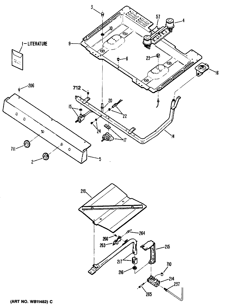 Section Diagram and Parts List for JGBS04GPR1  General Electric Range