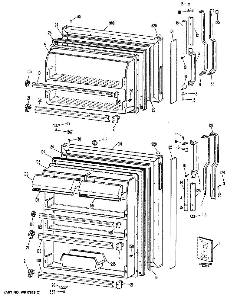 Section Diagram and Parts List for TBX16DPERAD  General Electric Refrigerator