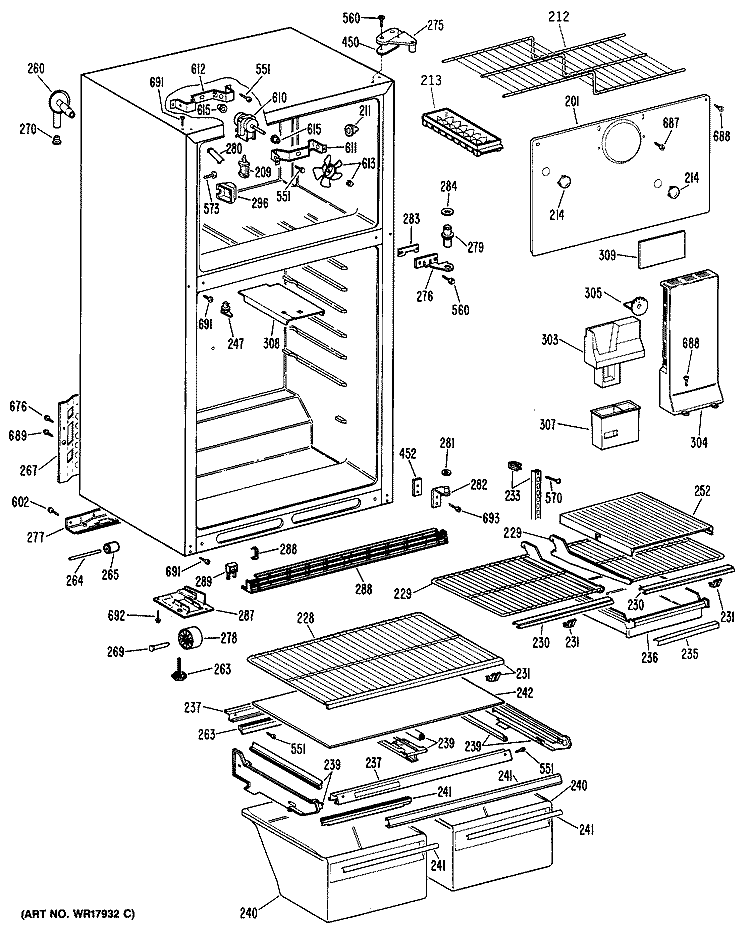 Section Diagram and Parts List for TBX16DPERAD  General Electric Refrigerator