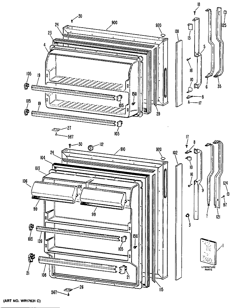 Section Diagram and Parts List for TBX16SPBLWH  General Electric Refrigerator