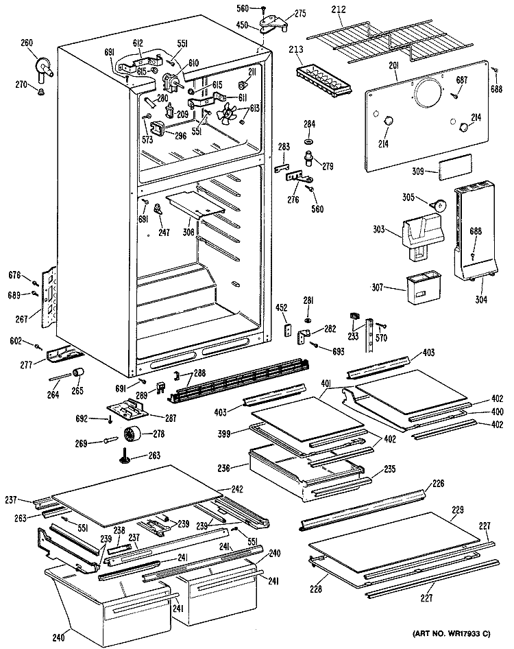 Section Diagram and Parts List for TBX16ZPCRAD  General Electric Refrigerator