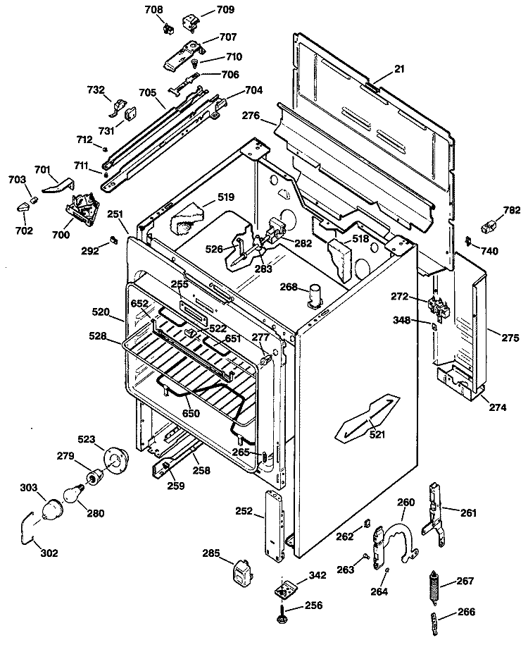 Section Diagram and Parts List for JBP26W*R1  General Electric Range