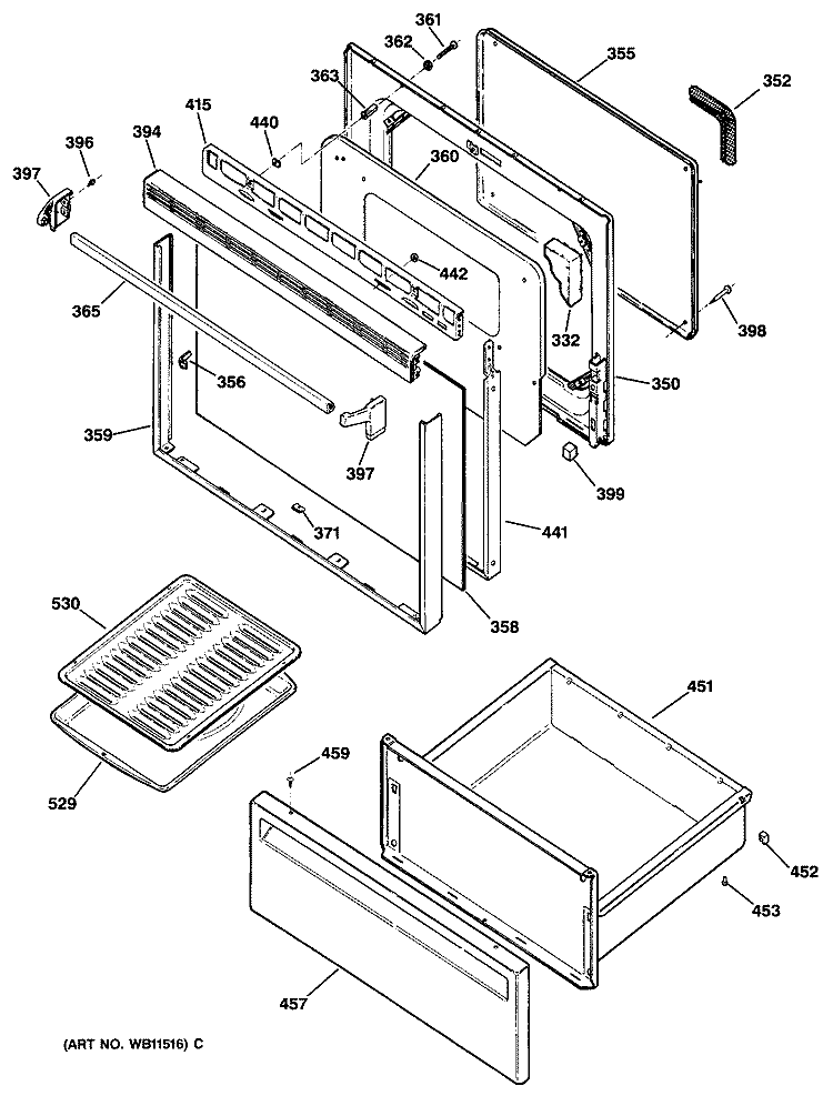 Section Diagram and Parts List for JBP24G*R1  General Electric Range