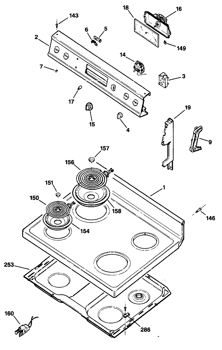 Section Diagram and Parts List for JBS16G*R1  General Electric Range