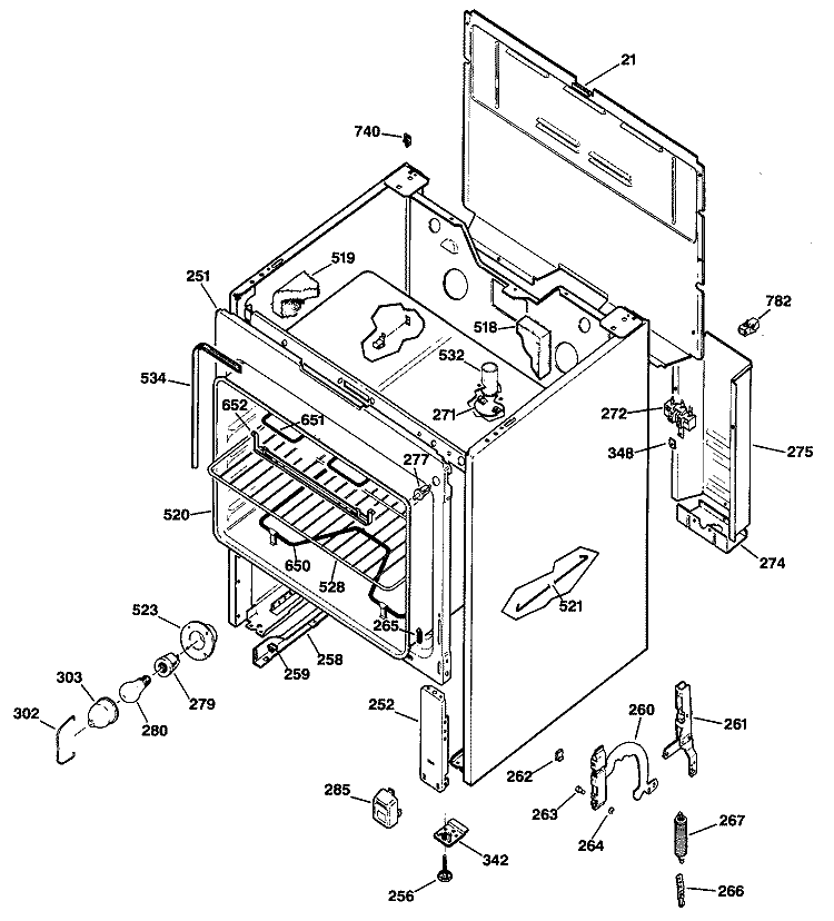 Section Diagram and Parts List for JBS16G*R1  General Electric Range