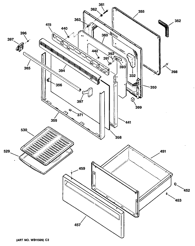 Section Diagram and Parts List for JBS16G*R1  General Electric Range