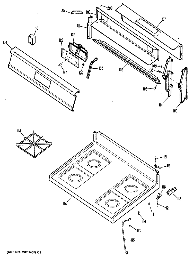 Section Diagram and Parts List for JGBS12GER1  General Electric Range