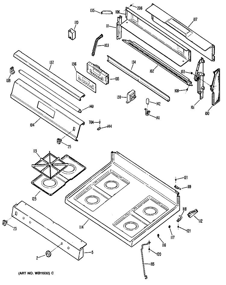 Section Diagram and Parts List for JGBP26GEN3  General Electric Range