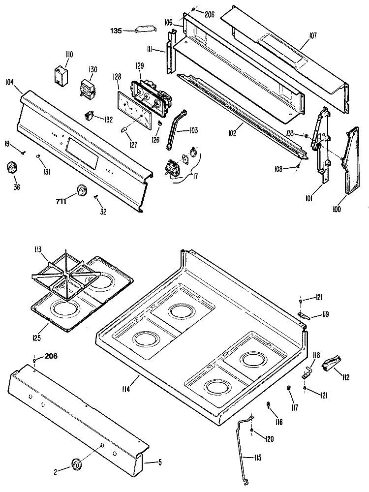 Section Diagram and Parts List for JGBP24GEN3  General Electric Range