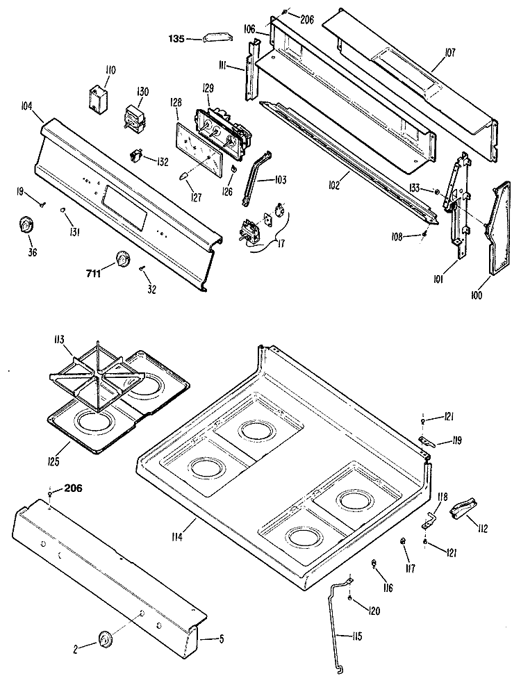 Section Diagram and Parts List for JGBP29GEN3  General Electric Range
