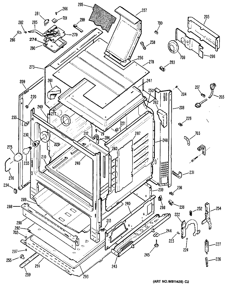 Section Diagram and Parts List for JGBP29GEN3  General Electric Range