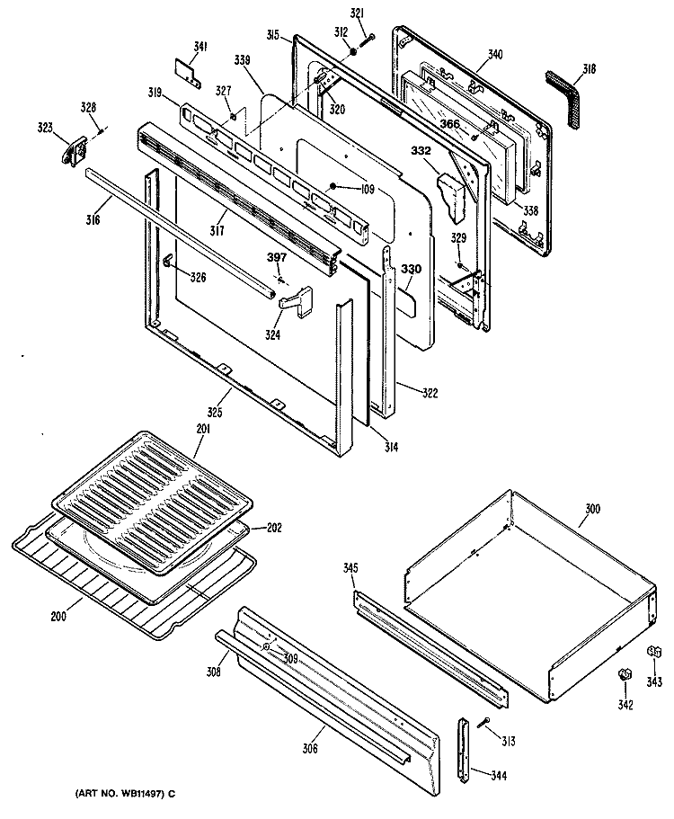 Section Diagram and Parts List for JGBP30WEP1  General Electric Range