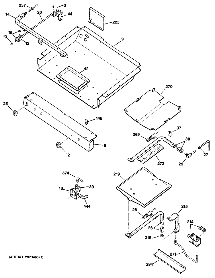 Section Diagram and Parts List for JGBP30WEP1  General Electric Range