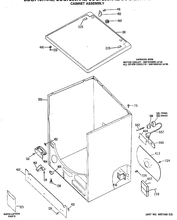 CABINET ASSEMBLY Diagram and Parts List for DDG7187RAL  General Electric Dryer