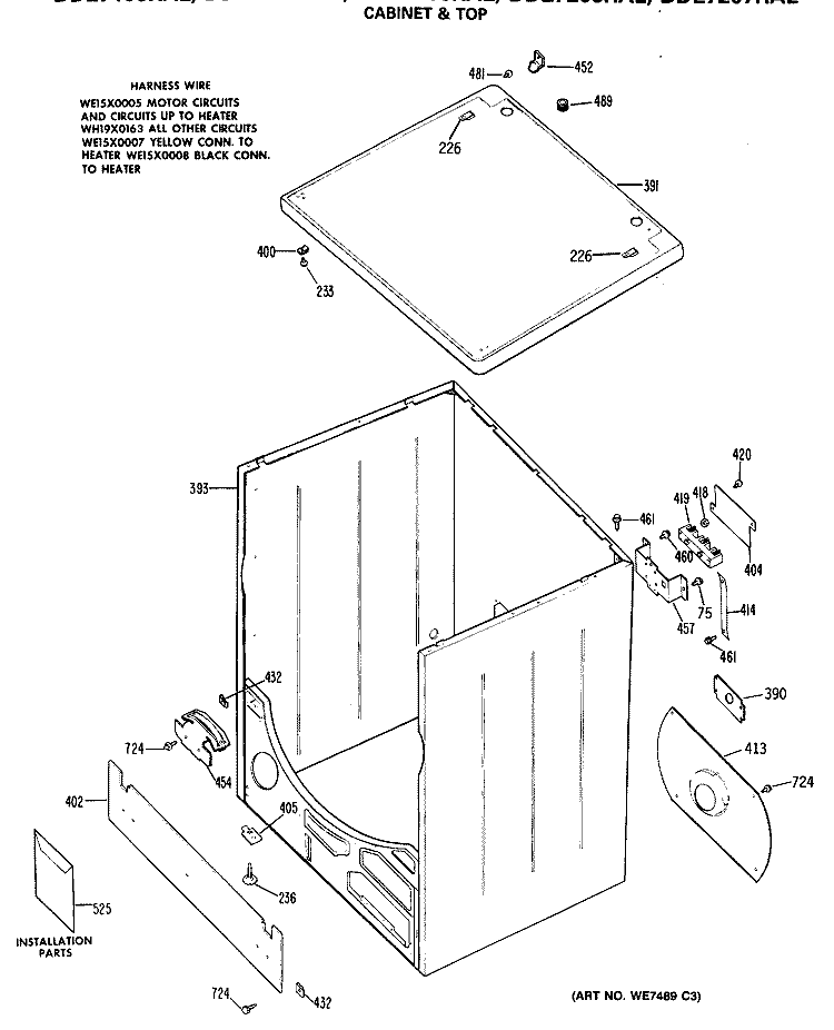 CABINET & TOP Diagram and Parts List for DDE7207RAL  General Electric Dryer
