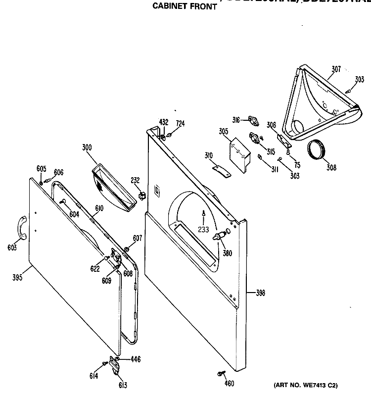 CABINET FRONT Diagram and Parts List for DDE7207RAL  General Electric Dryer