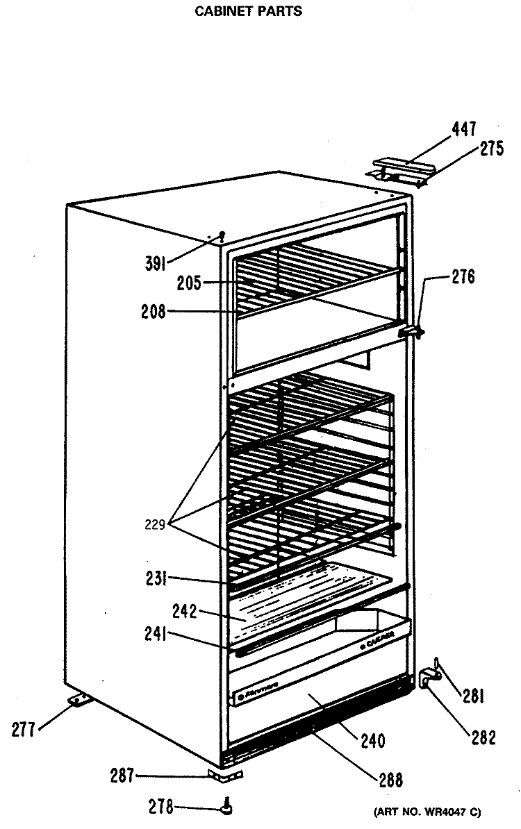 CABINET PARTS Diagram and Parts List for TB11SMB  General Electric Refrigerator