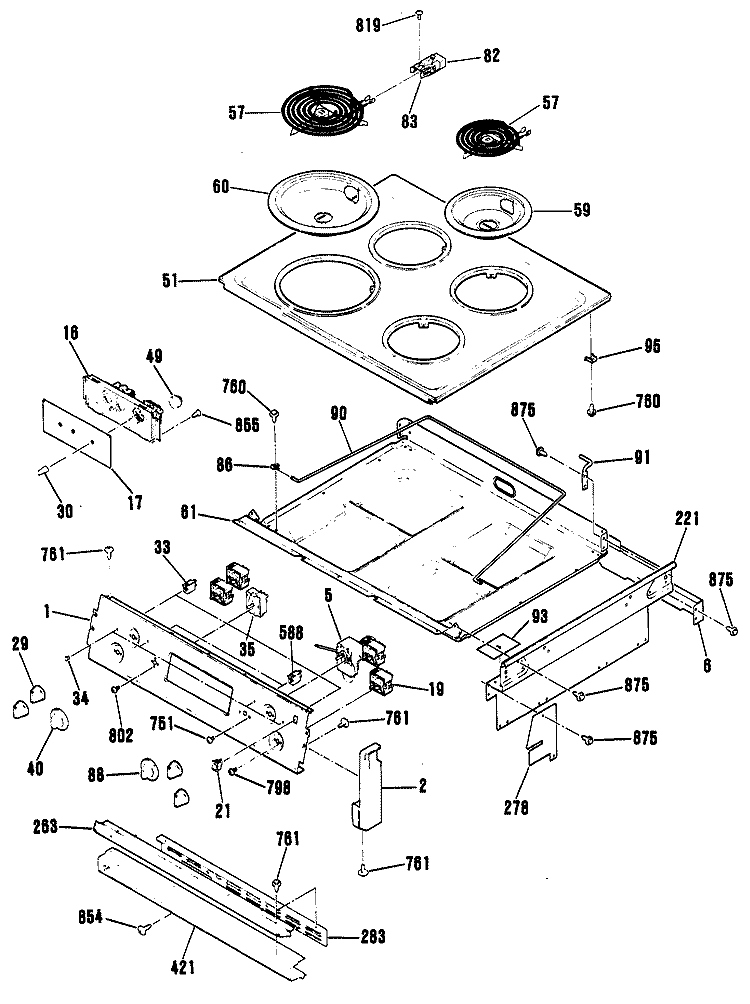 Section Diagram and Parts List for JMS10GR1AD  General Electric Range