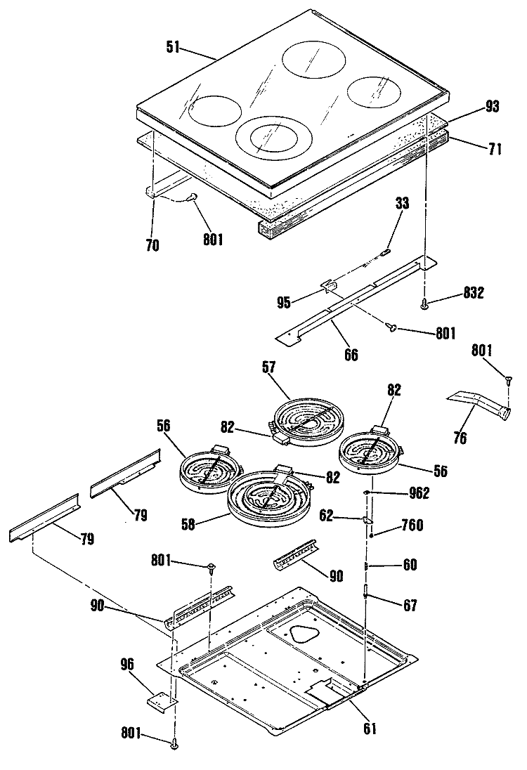Section Diagram and Parts List for JB579GR2WH  General Electric Range