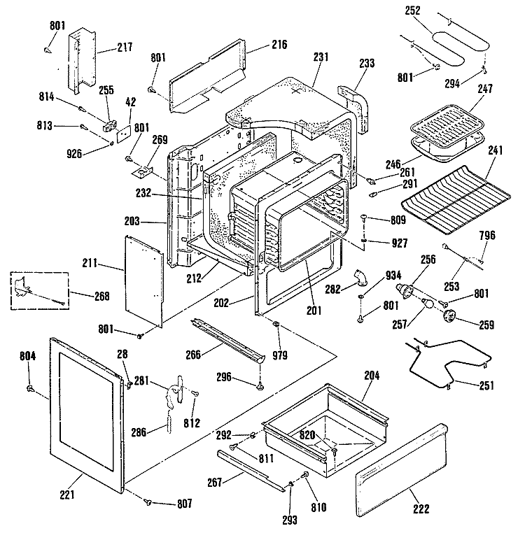 Section Diagram and Parts List for JB579GR2WH  General Electric Range