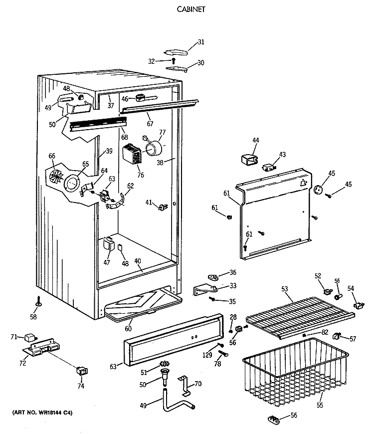 CABINET Diagram and Parts List for FF20DSERWH  General Electric Freezer
