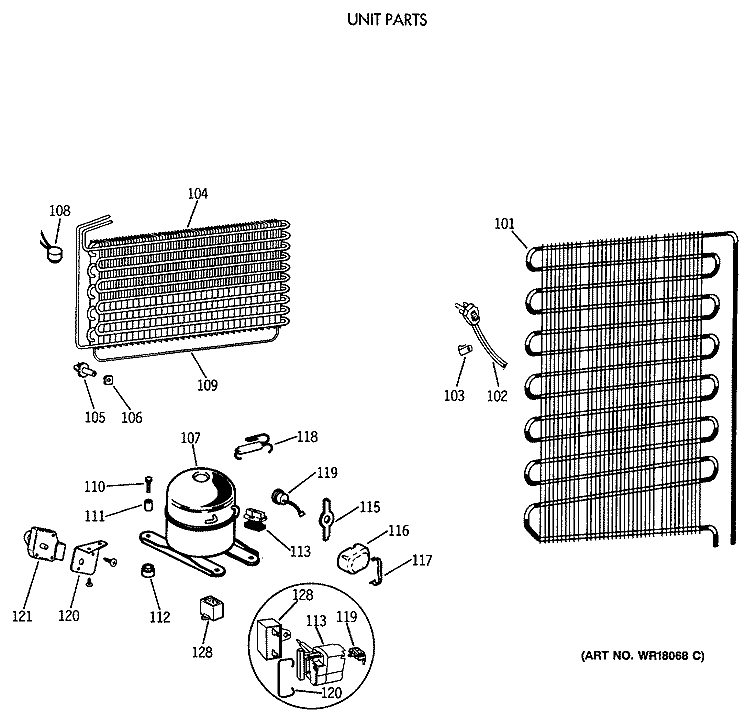 UNIT PARTS Diagram and Parts List for FF20DSERWH  General Electric Freezer