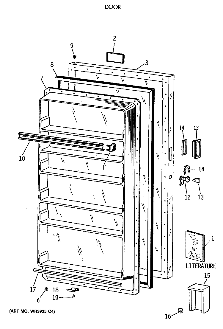 DOOR Diagram and Parts List for FP14SSCRWH  General Electric Freezer