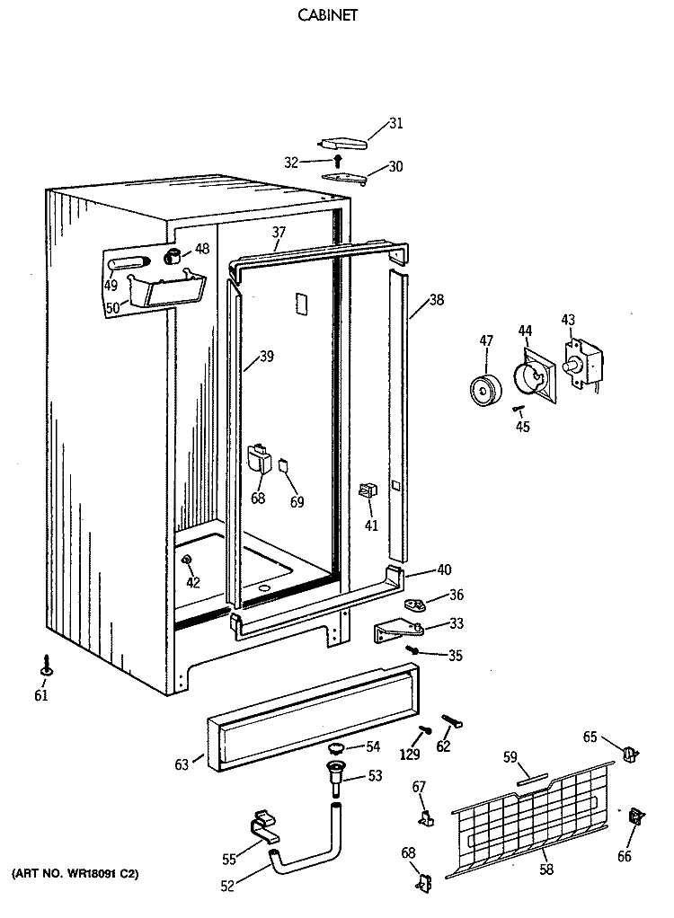 CABINET Diagram and Parts List for FP14SSCRWH  General Electric Freezer