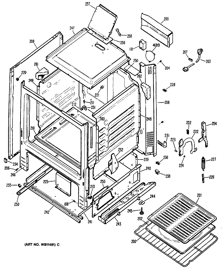 Section Diagram and Parts List for JGBS04ER1  General Electric Range